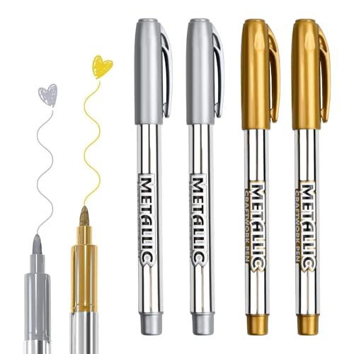 4 Stück Gold Silber Metallic Marker Stifte Set, Metallic Marker Stifte Set, Glänzende Highlight Marker Stifte für Kartenherstellung, Permanente Acrylmarker für Kartenherstellung Malerei Album von CAISYE