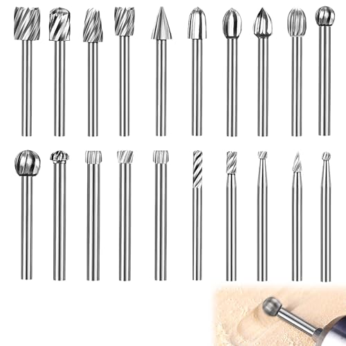 Holzschnitzerei Bohrer Set für Rotary Tool, 20 Stück Holzfräser, HSS-Drehfräser-Set, Frässtifte mit 3mm Schaft, Holz fräser für Heimwerker, Holzarbeiten, Schnitzen, Gravieren, Bohren Holzschnitzerei Bohrer Set für Rotary Tool, 20 Stück Holzfräser, HSS-Drehfräser-Set, Frässtifte mit 3mm Schaft, Holz fräser für Heimwerker, Holzarbeiten, Schnitzen, Gravieren, Bohren von CAISYE