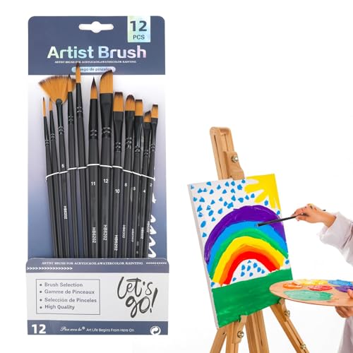 12 Stücke Farbe Bürsten - Pinselset Acrylfarben für Profis - Nylonpinselset Acrylfarben Kunstpinsel - Pinsel Set für Acrylfarben und Öl - Handgemacht - Künstlerpinsel von CAISYE