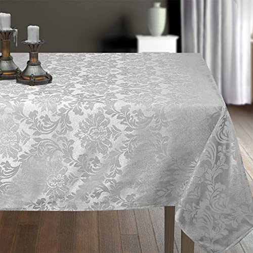 CAIT CHAPMAN HOME COLLECTION Einfarbige Damast-Jacquard-Tischdecke und Serviette, 152,4 x 259,1 cm, rechteckig, silbergrau von CAIT CHAPMAN HOME COLLECTION