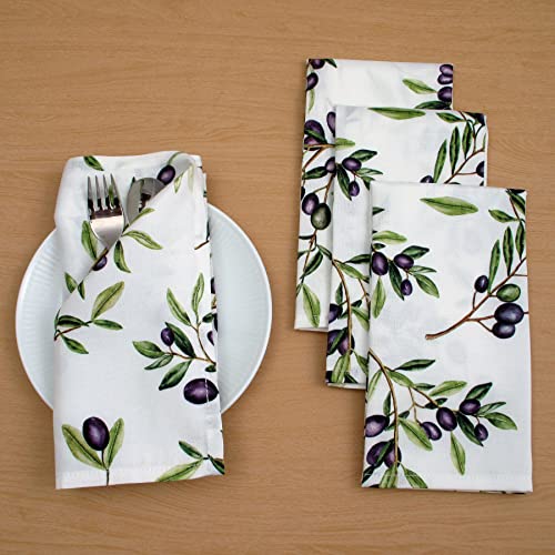 CAIT CHAPMAN HOME COLLECTION Four Seasons Serie Olivenblätter und Zweige bedruckte Natur Botanic Pflegeleichte Stofftischdecke (Olivenzweig, 45,7 x 45,7 cm Serviette, 4 Stück) von CAIT CHAPMAN HOME COLLECTION