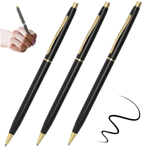 CAKEEYUM Kugelschreiber Schwarze Tinte 3 Stück 1mm Spitze Edelstahl Kugelschreiber mit Clip Exquisite schwarz & Gold 5" Länge schmale Stifte für Schule, Büro, Geschäft Metallkugelschre CAKEEYUM Kugelschreiber Schwarze Tinte 3 Stück 1mm Spitze Edelstahl Kugelschreiber mit Clip Exquisite schwarz & Gold 5" Länge schmale Stifte für Schule, Büro, Geschäft Metallkugelschre von CAKEEYUM