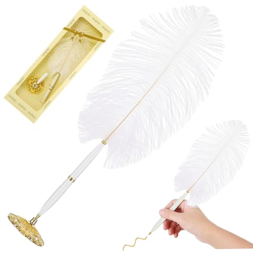 Hochzeitsstifte, Strauß Quill Stift Gäste Signierstift Kugelball -Hochzeitsquill Stift mit goldenem Metallhalter Stand Kugelschreiber für Hochzeit Brautkalligraphie von CAKEEYUM