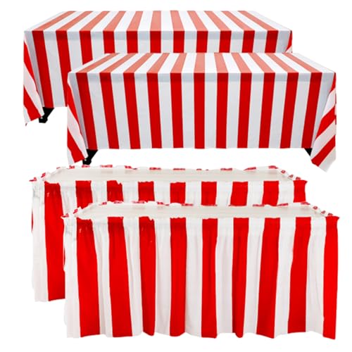 Karnevalstischdecken 4 Stück/Set rot weiß gestreifter Karnevalstischrock 12 x 2 7 m & 4 3 x 61 cm. Wasserdichte Zirkus Themenparty Dekorationen für Weihnachtsdekoration Karnevalstischdecken Zi Karnevalstischdecken 4 Stück/Set rot weiß gestreifter Karnevalstischrock 12 x 2 7 m & 4 3 x 61 cm. Wasserdichte Zirkus Themenparty Dekorationen für Weihnachtsdekoration Karnevalstischdecken Zi von CAKEEYUM