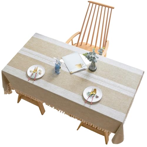Leinen Tischdecken im Landhausstil, Landhaus Tischdecke, 139, 7 x 221, 6 cm, weiche Baumwolle, rechteckig, Landhaus Tischdecke mit Quasten, für Essen/Party/Buffet/Hochzeit Leinen Tischdecken im Landhausstil, Landhaus Tischdecke, 139, 7 x 221, 6 cm, weiche Baumwolle, rechteckig, Landhaus Tischdecke mit Quasten, für Essen/Party/Buffet/Hochzeit von CAKEEYUM