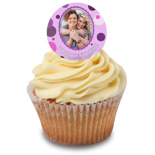Cakeshop Cupcake Personalisierte Essbare Kuchenaufleger Mit Rosa & Lila Kreisrand & Text | Personalisieren Mit Ihrem Bild & Text | Für Geburtstage & Feiern | Zuckerguss- oder Oblatenpapieroptionen Cakeshop Cupcake Personalisierte Essbare Kuchenaufleger Mit Rosa & Lila Kreisrand & Text | Personalisieren Mit Ihrem Bild & Text | Für Geburtstage & Feiern | Zuckerguss- oder Oblatenpapieroptionen von CAKESHOP edible cake toppers EST. 2012