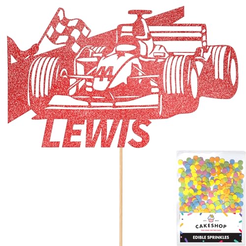 Cakeshop Glitzer-Aufsatz, Motiv: F1-Rennwagen, Happy Birthday, personalisierbar, für jeden Namen/Alter, Motorsport, Kuchendekoration für 1., 2., 3., 4., 5., 10., 16., 18., 20. Geburtstag, Rot Cakeshop Glitzer-Aufsatz, Motiv: F1-Rennwagen, Happy Birthday, personalisierbar, für jeden Namen/Alter, Motorsport, Kuchendekoration für 1., 2., 3., 4., 5., 10., 16., 18., 20. Geburtstag, Rot von CAKESHOP edible cake toppers EST. 2012