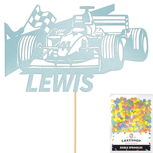 Cakeshop Glitzer-Aufsatz, Motiv: F1-Rennwagen, Happy Birthday, personalisierbar, für jeden Namen/Alter, Motorsport, Kuchendekoration für den 1., 2., 3., 4., 5., 10., 16., 18., 20. Geburtstag, Babyblau Cakeshop Glitzer-Aufsatz, Motiv: F1-Rennwagen, Happy Birthday, personalisierbar, für jeden Namen/Alter, Motorsport, Kuchendekoration für den 1., 2., 3., 4., 5., 10., 16., 18., 20. Geburtstag, Babyblau von CAKESHOP edible cake toppers EST. 2012