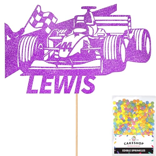 Cakeshop Glitzer-Aufsatz, Motiv: F1-Rennwagen, Happy Birthday, personalisierbar, für jeden Namen/Alter, Motorsport, Kuchendekoration für den 1., 2., 3., 4., 5., 10., 16., 18., 20. Geburtstag, Lila Cakeshop Glitzer-Aufsatz, Motiv: F1-Rennwagen, Happy Birthday, personalisierbar, für jeden Namen/Alter, Motorsport, Kuchendekoration für den 1., 2., 3., 4., 5., 10., 16., 18., 20. Geburtstag, Lila von CAKESHOP edible cake toppers EST. 2012