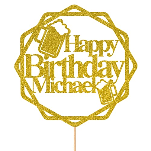 Cakeshop Kuchendekoration mit Alkohol-Glitzer, personalisierbar, für jedes Alter, Cheers Ale Lager Booze Kuchendekoration für 18., 19., 20., 21., 30., 40., 50., 60. (Gold) von CAKESHOP edible cake toppers EST. 2012