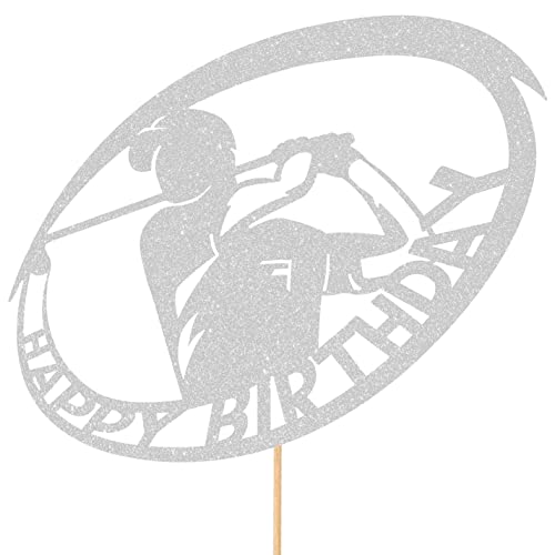 Cakeshop Personalisierbarer Golf-Glitzer-Topper "Happy Birthday" | Individuelle Farbe für jedes Alter / Name Golfer Kreis Spiel Sport Glitzer Kuchendekoration 18. 19. 20. 21. 30. 40. 50. 60. 70. von CAKESHOP edible cake toppers EST. 2012