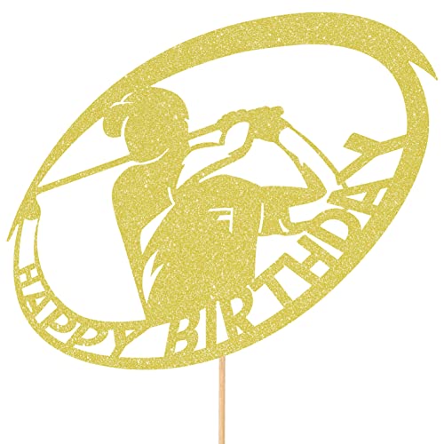Cakeshop Personalisierbarer Golf-Glitzeraufsatz "Happy Birthday" | Individuelle Farbe für jedes Alter / Name Golfer Kreis Spiel Sport Glitzer Kuchendekoration 16., 18., 19., 20., 21., 30., 40., 50., von CAKESHOP edible cake toppers EST. 2012