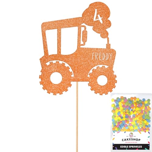 Cakeshop Tortenaufsatz, Motiv: Traktor, personalisierbar, Kupferorange, jedes individuelle Alter und Namen, Glitzer-Kuchendekoration und Streusel, Happy Birthday Dekorationen, personalisierbar Cakeshop Tortenaufsatz, Motiv: Traktor, personalisierbar, Kupferorange, jedes individuelle Alter und Namen, Glitzer-Kuchendekoration und Streusel, Happy Birthday Dekorationen, personalisierbar von CAKESHOP edible cake toppers EST. 2012