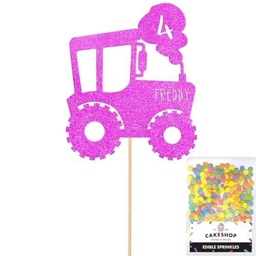 Cakeshop Tortenaufsatz, Motiv: Traktor, personalisierbar, Rosa mit jedem Alter und Namen, glitzernde Kuchendekoration und Streusel, Happy Birthday Dekorationen, personalisierbar Cakeshop Tortenaufsatz, Motiv: Traktor, personalisierbar, Rosa mit jedem Alter und Namen, glitzernde Kuchendekoration und Streusel, Happy Birthday Dekorationen, personalisierbar von CAKESHOP edible cake toppers EST. 2012