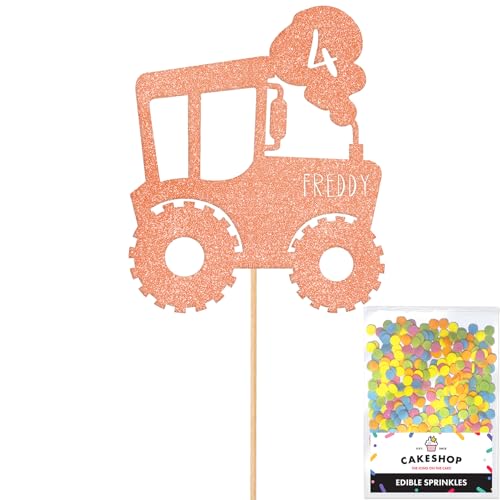 Cakeshop Tortenaufsatz, Motiv: Traktor, personalisierbar, Roségold, jedes individuelle Alter und Namen, Glitzer-Kuchendekoration und Streusel, Happy Birthday Dekorationen, personalisierbar Cakeshop Tortenaufsatz, Motiv: Traktor, personalisierbar, Roségold, jedes individuelle Alter und Namen, Glitzer-Kuchendekoration und Streusel, Happy Birthday Dekorationen, personalisierbar von CAKESHOP edible cake toppers EST. 2012