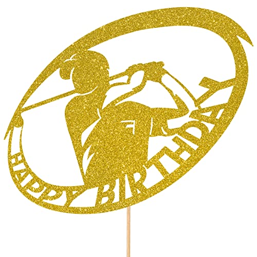 Personalisierbarer Golf-Happy Birthday Glitzer-Topper von Cakeshop | Individuelle Farbe für jedes Alter / Name Golfer Kreis Spiel Sport Glitzer Kuchendekoration 16., 18., 19., 20., 21., 30., 40., 50., von CAKESHOP edible cake toppers EST. 2012
