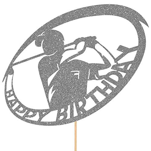 Personalisierbarer Golf-Happy Birthday Glitzer-Topper von Cakeshop | Individuelle Farbe für jedes Alter / Name Golfer Kreis Spiel Sport Glitzer Kuchendekoration 18., 19., 20., 21., 30., 40., 50., 60., von CAKESHOP edible cake toppers EST. 2012
