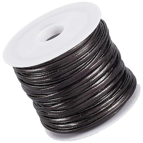 CALFOVERA 1 Yard (Ca. 091 Meter) 2MM Umklappen PU Lederband Flach Dunkelbrown Doppelseitiges Lederstreifen Dünner Gurt Kordel Spitze Seil Flechtstreifen Faden Für Schmuckherstellung Basteln Armband von CALFOVERA