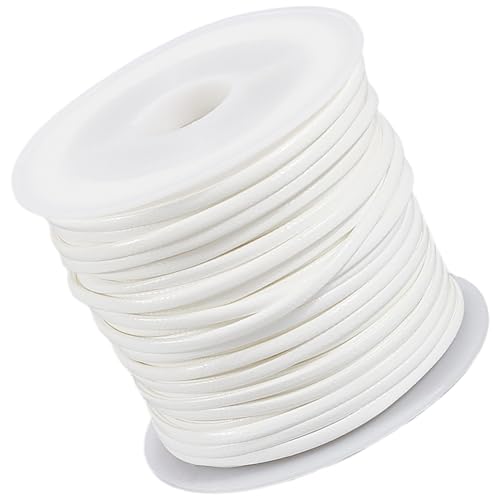 CALFOVERA 1 Yard (Ca. 91cm) 2MM Umklappbares PU Lederband Weiß Flach Doppelseitig Lederband Dünn Schnur Spitze Seil Flechten Streifen Faden Für Schmuckherstellung Handwerk Armband Halskette DIY von CALFOVERA