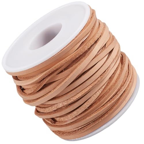 CALFOVERA 1 Yard (Ca. 91cm) 2mm Flaches Echtes Lederband In Hellbrown Echtes Dünnens Lederseil Schnur Flechtschnur Faden Für Die Herstellung von Schmuck Halsketten Armbändern Und Perlenarbeiten von CALFOVERA
