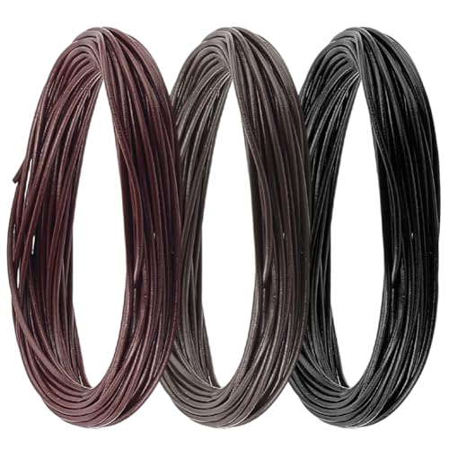 CALFOVERA 1 Yard 2MM Rundes Rindslederband Für Bastelarbeiten In 3 Farben. Dünner Echter Lederfaden Zum Flechten von Schnüren Für Die Herstellung von Schmuck Halsketten Armbändern Wicklungen von CALFOVERA