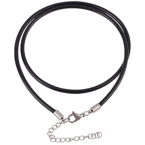 CALFOVERA 10 Stück 3mm Dünne Echte Lederband Halsketten Schwarze Runde Echte Leder Wachsseil Kette 18 Zoll Mit Silber Verschlüssen Aus Rostfreiem Stahl Verlängerungskettchen Für Männer Und Frauen von CALFOVERA