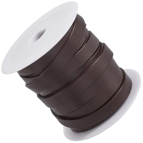 CALFOVERA 10 Yard Flaches Echtes Lederband Für Bastelarbeiten 10MM Dunkelbrownes Echtes Lederband Dünne Riemenstreifen Schnur Auf Rolle Für Schmuckherstellung Halsketten Armbänder Gürtel DIY Projekte von CALFOVERA