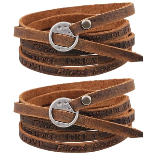CALFOVERA 2 Stück Kuhleder Wickelarmbänder Manschetten Vintage Verstellbare Echte Leder Boho Schichtarmband Western Brown Stapelbare Riemen Armschutz Mit Legierung Knebelverschluss Für Männer Frauen CALFOVERA 2 Stück Kuhleder Wickelarmbänder Manschetten Vintage Verstellbare Echte Leder Boho Schichtarmband Western Brown Stapelbare Riemen Armschutz Mit Legierung Knebelverschluss Für Männer Frauen von CALFOVERA