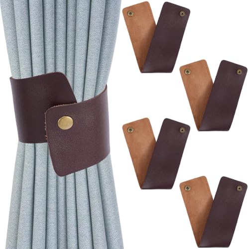 CALFOVERA 4 Stück Retro Vorhangschnalle Aus PU Leder Dunkelbrown Im Vintage Stil Vorhangseil Raffhalter Elegante Raffhalter Aus Leder Für Fensterbehandlungen Für Zuhause Wohnzimmer Schlafzimmer Büro von CALFOVERA