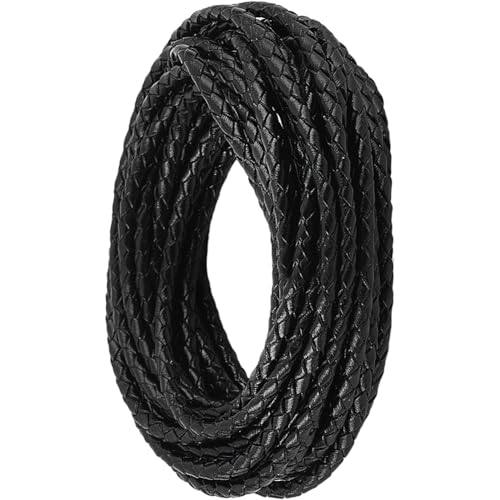 CALFOVERA 5 Yards Echtes Leder Bolo Tie Schnur Für Schmuckherstellung 3MM Runde Schwarze Geflochtene Gewebte Echte Lederschnur Spitze Seil Kordel Gefaltet Für Die Herstellung von Halsketten Armbändern von CALFOVERA