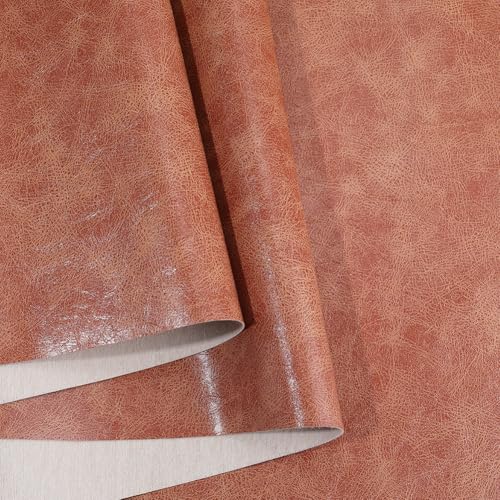 CALFOVERA Polsterstoff Aus Strukturiertem PU Leder 1.37 x 0.4 m Kunstlederplatte Im Used Look Weiche Crazy Horse Mikrofaser Vinylrolle Für Geldbörsen Schmuckherstellung Heimdekoration (Dunkellachs) von CALFOVERA