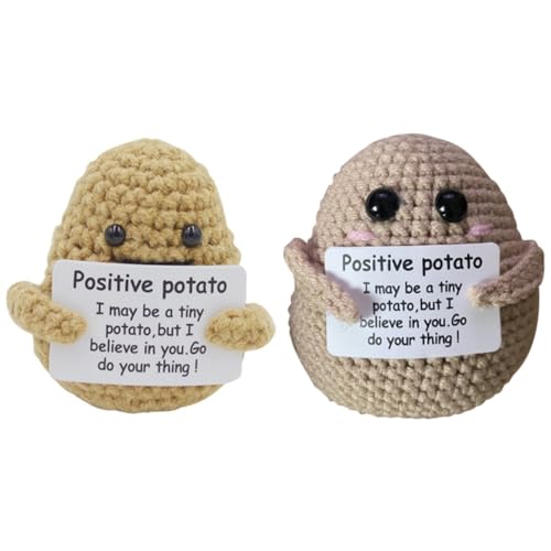 CALIBAN 2 Stück Mini-Kartoffelpuppen, gestrickt, positiv, mit positiven Karten, aus Plüschwolle, handgefertigt, langlebig und einfach zu verwenden von CALIBAN
