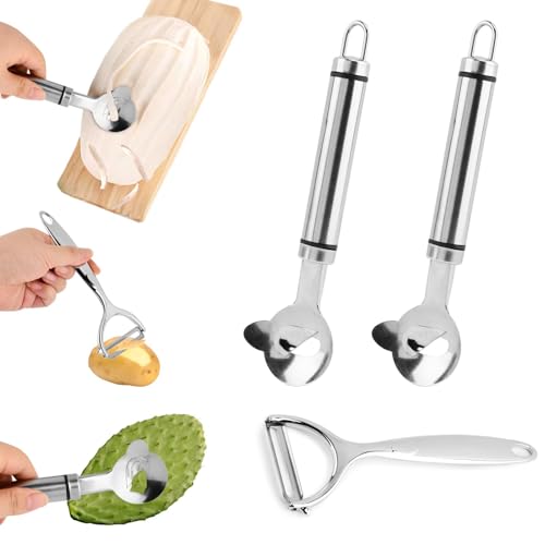 Kaktusschäler mit 1 Schälmesser, Edelstahl Cuchara Pelador de Nopales, Kaktusschäler, chinesischer Nudelschneider zum Kochen, Küchenhelfer, 2 Stück Kaktusschäler mit 1 Schälmesser, Edelstahl Cuchara Pelador de Nopales, Kaktusschäler, chinesischer Nudelschneider zum Kochen, Küchenhelfer, 2 Stück von CALIDAKA