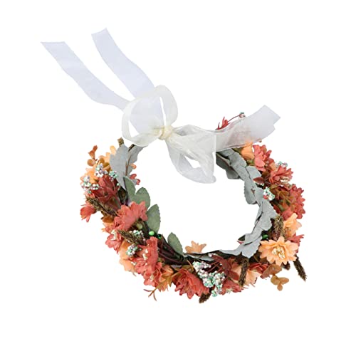 CALLARON 1 Stück Kranz Tiara Haarschmuck Mit Blumen Hochzeit Braut Haarkranz Wunderschöne Blumen-kopfbedeckung Zubehör Mädchen Braut-blumen-kopfschmuck Textil Orange von CALLARON