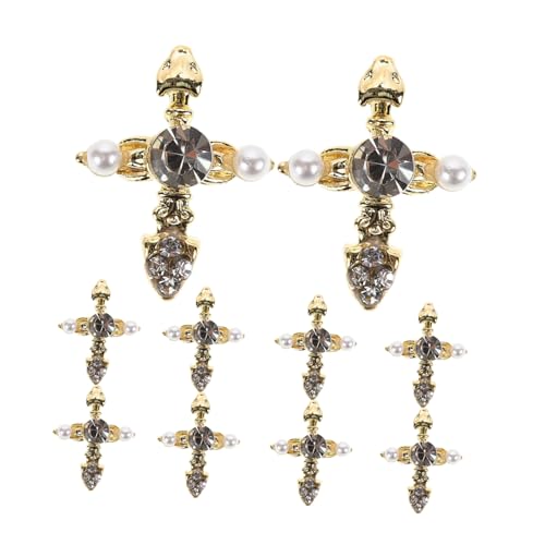 CALLARON 10 Stück Nagelkunst Zubehör Halloween Anhänger Kreuze Silberdekor Trendige Damen Gold Edelsteine Weiße Verzierungen Und Legierungs Nagel Ornament Goldene Zinklegierung von CALLARON