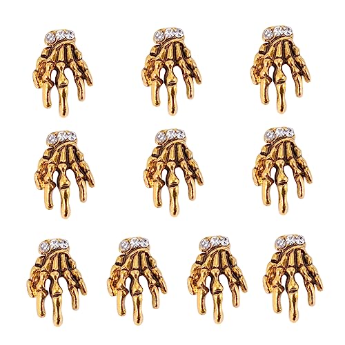 CALLARON 10Stücke Teiliges Nagelkunst Aufkleber Legierung Skelett Hand Bohrer Für DIY Maniküre Dekoration Selbstklebend Für Salon Und Zuhause von CALLARON