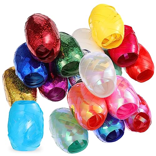 CALLARON 18 Rollen Geschenkband Hochzeitsbänder Mit Draht Bunte Bänder Glitzerndes Metallicband Partydekorationen Breites Band Wickelband Für Luftballons Happy Zufällige Farbe von CALLARON
