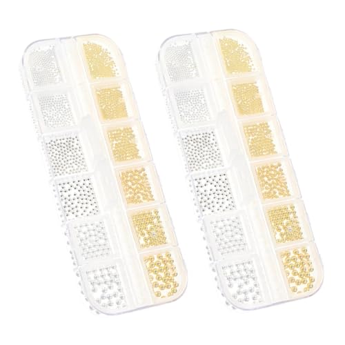 CALLARON 2 Boxen Fächer Box Nail Art Schmuck Metall Stahlperlen Gold Silber Micro Caviar Beads für Maniküre DIY Nageldekorationen Kompakt Sortiert für Profi Heimgebrauch von CALLARON