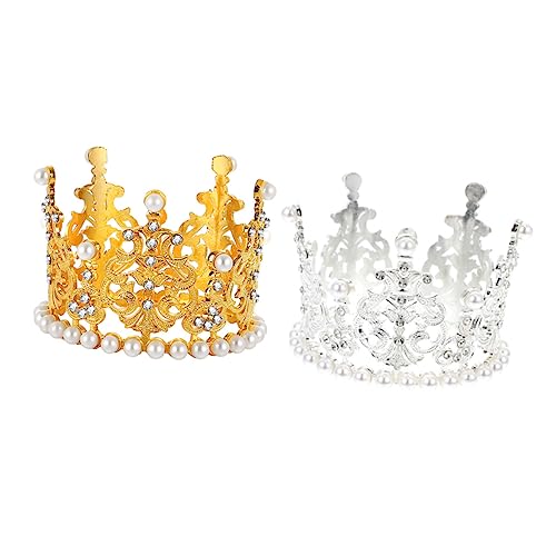 CALLARON 2 Stück Tiara Hochzeitsdeko Hochzeitstorte-ornamente Kleine Diadem-kuchendekoration Kuchendekoration Für Die Babyparty Perlenkrone Kuchendekor Künstliche Perle von CALLARON