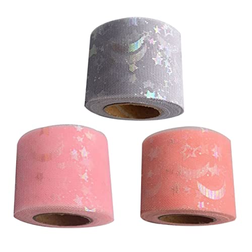 CALLARON 3 Stück Stern und Mondmuster Geschenkband Leichtes Organza Band für Kuchen und Bastelprojekte Zufällige Farben Zufällige Farbe von CALLARON