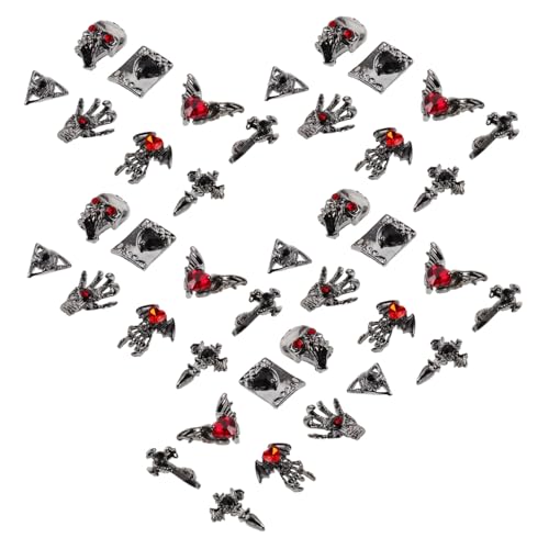 CALLARON 40 Stück Halloween Punk Nagelcharms aus Vintage Legierung mit Totenkopf Kreuz und Strasssteinen Nail Accessories für Gruselige Maniküre und DIY Nail Art Zubehör von CALLARON