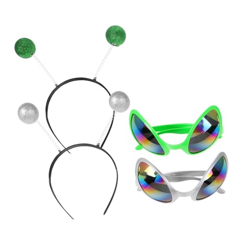 CALLARON 4Stücke Teiliges Gläser Mit Stirnband Für Halloween Und Kostümpartys Cosplay Zubehör Für Erwachsene Grüne Und Silberne Varianten Langlebig Und Sicher Nutzung von CALLARON
