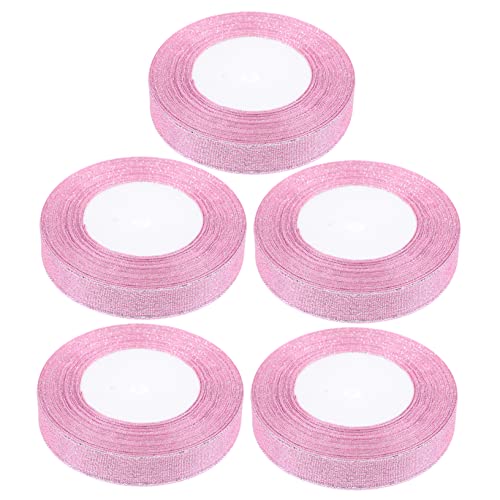 CALLARON 5 Rollen Farbiges Zwiebelband dunkelgrünes Band wickeln glänzendes Band praktisches Wickelband Kuchen Geschenkband zartes Wickelband Bänder für Handwerk Paketband Polyester Rosa von CALLARON