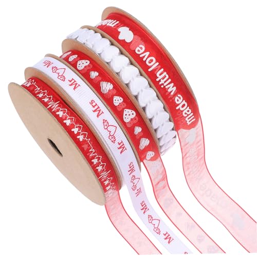 CALLARON 5 Rollen valentinstag band farbig wickeln Schwarzes Band Weiß Hochzeitsdekoration gastgeschenke hochzeit valentinstag geschenkbänder Geschenkzubehör zum Valentinstag Polyester von CALLARON