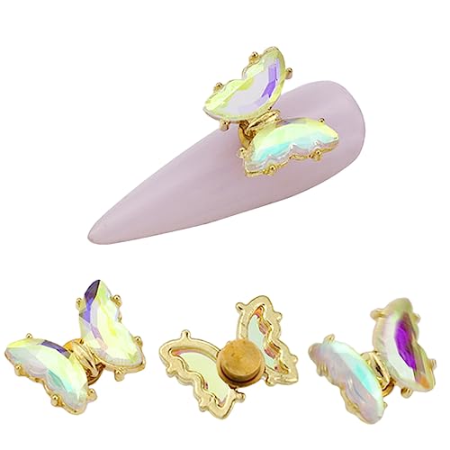 CALLARON 5 Stück Rotierende Schmetterlingspanzerdekoration Polieren Nägel Charme Spitze bunt Strass-Nagel-Edelsteine Strasssteine ​​für die Nägel Schmetterlingslegierzauber Legierung von CALLARON
