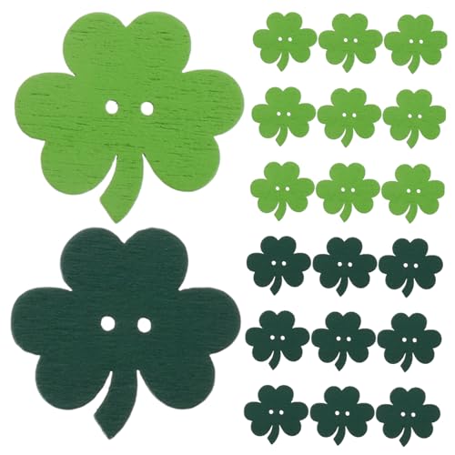 CALLARON 50 Stück Holzknöpfe mit Filigranem Kleeblatt Robuste St Patrick's Day Dekoration Vielseitig für Party Nähen DIY Bastelarbeiten Grüne Irische Glücksbringer von CALLARON