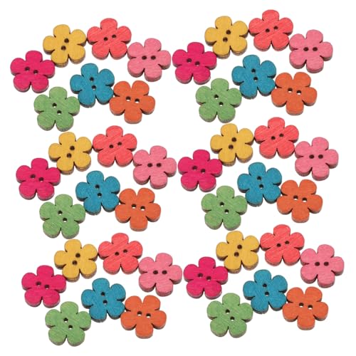 CALLARON 50 Stück Retro Holzblumenknöpfe für Diy Basteln Scrapbooking und Bekleidungsdekor Bunte Flachknöpfe Naturholz für Kinderbekleidung und Hemden von CALLARON
