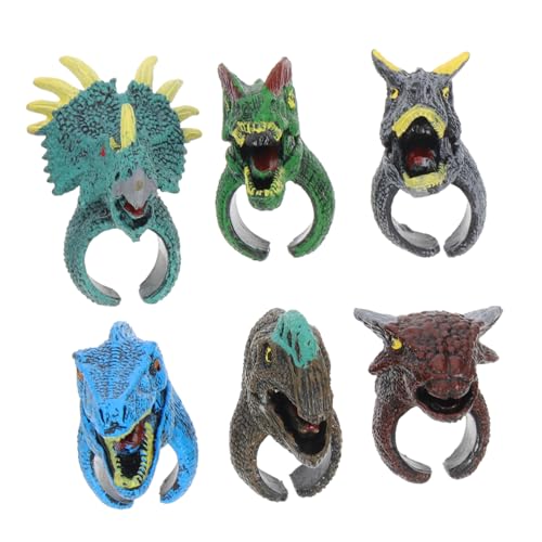 CALLARON 6 Stück Teiliges Dinosaurier Tierfinger ring für Kindergeburtstag Party Mitgebsel Realistische Tiermotive Sichere Materialien als Schatzkistenfüllung und von CALLARON