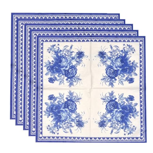 CALLARON 80 Stück Gardenia Servietten Bedrucktes Serviettenpapier Restaurant Seidenpapier Servietten Für Den Täglichen Gebrauch Seidenpapier Blau von CALLARON
