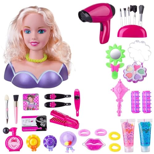 Puppenkopf zum Schminken und Kämmen für Mädchen, Make-up für Kinder Pretend Playset Styling Head Doll Frisur Spielzeug mit Haarclip, Halbkörpermodell 35 Stück Puppenkopf zum Schminken und Kämmen für Mädchen, Make-up für Kinder Pretend Playset Styling Head Doll Frisur Spielzeug mit Haarclip, Halbkörpermodell 35 Stück von CALLOVE